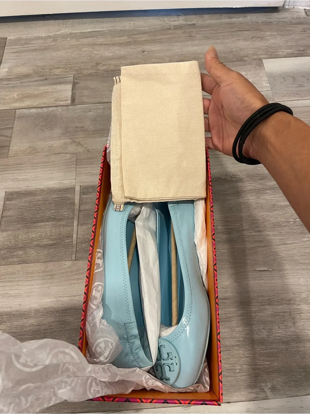 Tory Burch Minnie Travel Ballet Flats Size 7 Island Blue Patent Leather NIB